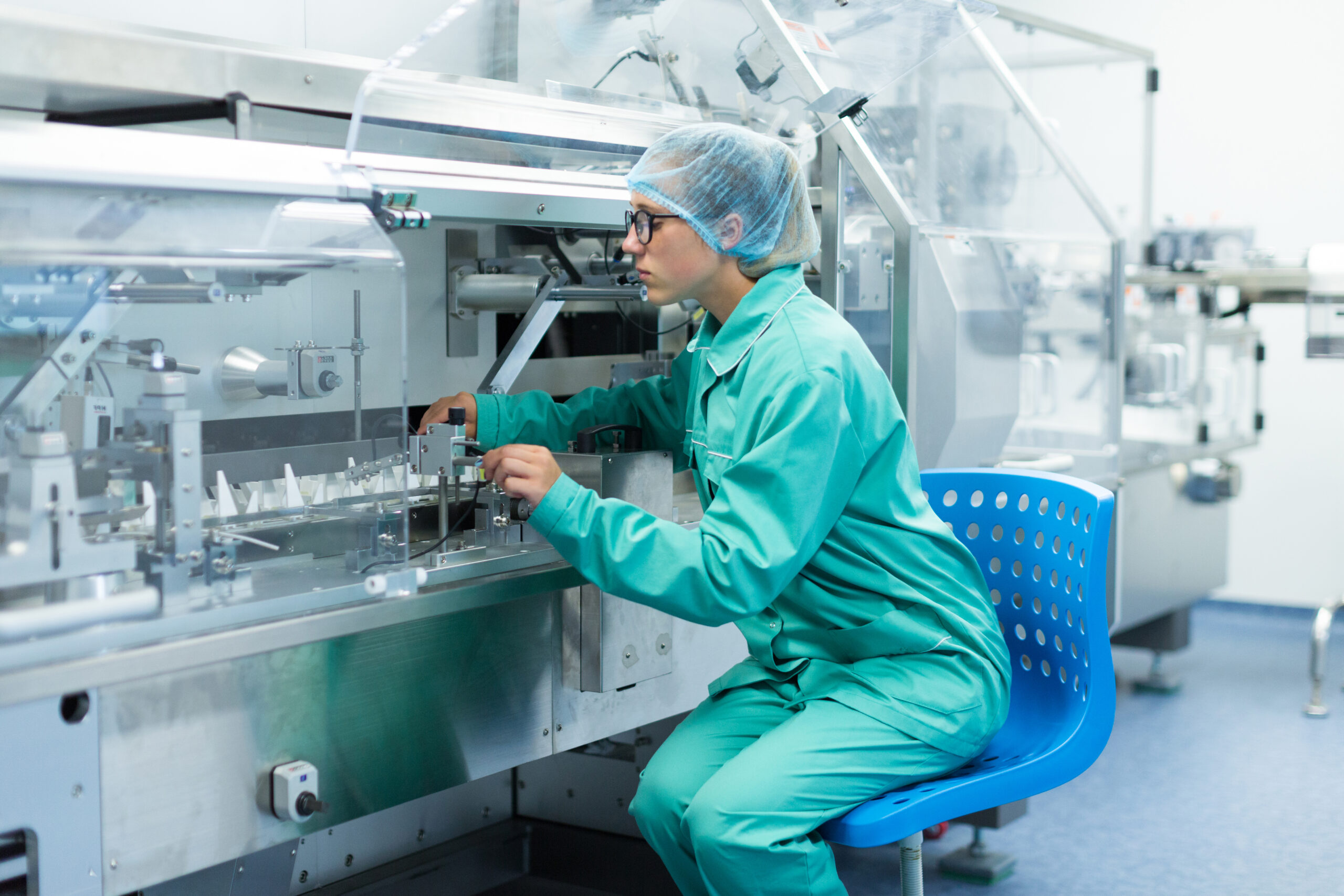 Clean room manufacturing floor with stainless steel equipment